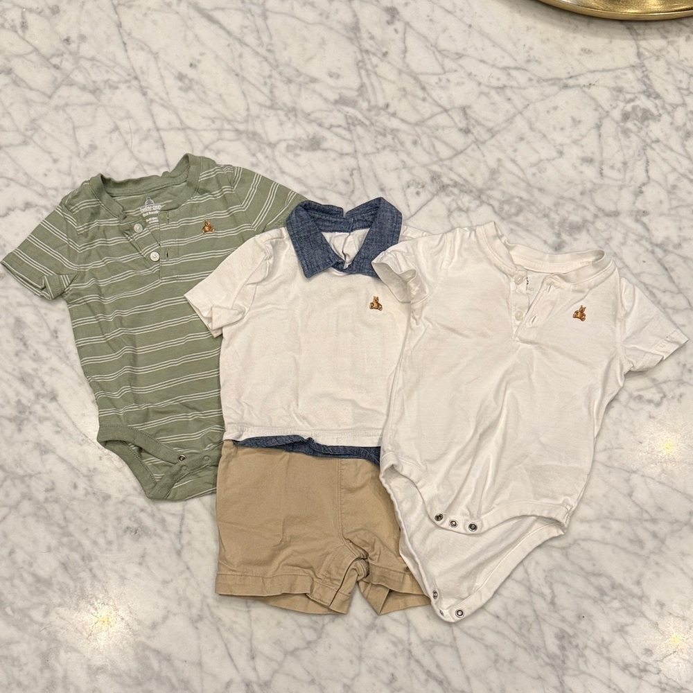 Baby GAP Polo Bodysuit & Shorts Set with Embroidered Bear + 2 onesies